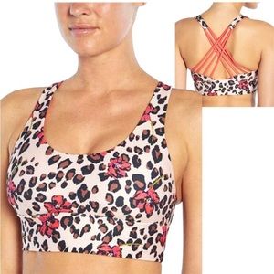 Wildfox Sweat Sports Bra Strappy Back Leopard Print Floral Pattern Pink M Pink